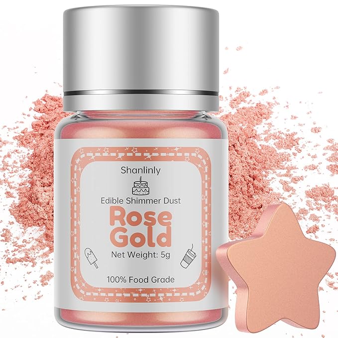 Shanlinly Rose Gold Luster Dust Edible - 5 Grams Food Grade Cake Dust Shimmer Powdered, Edible Metallic Powder Food Coloring for Cake Decorating, Chocolates, Fondant, Drinks, Painting & More, Vegan