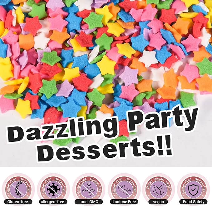 HUEBEATY 6-in-1 Neon Rainbow Confetti Sprinkles Bulk – 180g/6.35oz Star & Round Edible Sprinkles for Cake Decorating, Cupcakes, Cookies, Ice Cream & Desserts – Colorful Party, Easter & Birthday Cake Sprinkles and Topping Decorations