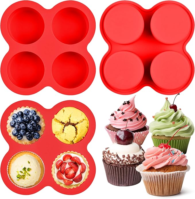 2 Pack Air Fryer Egg Bite Molds, 4-Cup Mini Round Muffin Pans Silicone Baking Molds For Oven, Air Fryer and Pot Production Egg Bites, Cupcake, Muffin, Tart, Frittata, Quiche (2 Pack 5.3 x 5.3 inch)