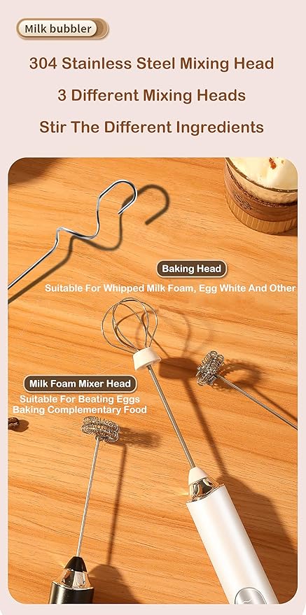 Milk Frother Handheld for Coffee,Milk Frothers,Coffee Mixer,Multi-Functional Electric Milk Foam Maker with 3 Heads 3 Speed for Lattes,Mini Hand-Held Whisk For Home Use,Milk Foam Maker(white)