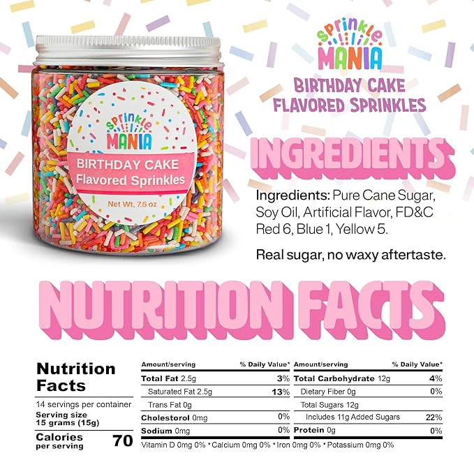 Flavored Birthday Cake Sprinkles for Ice Cream, Drinks & Cupcakes - Our Edible Birthday Sprinkles Taste Just Like the Real Thing! Our Flavored Jimmies are Use Real Cane Sugar (16oz)