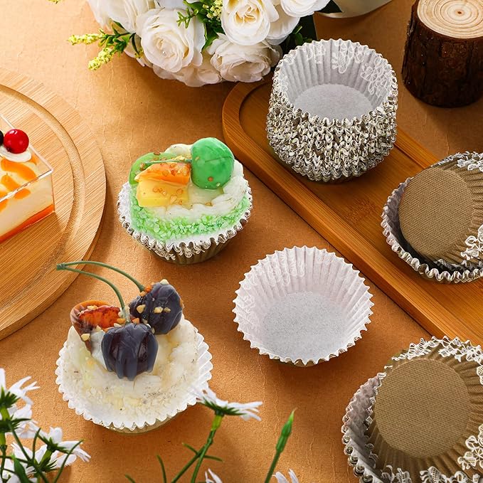 Funtery 300 Pcs Wedding Cupcake Liners Bridal Shower Rustic Lace Cupcake Wrappers Fall Muffin Liners Baking Cups Greaseproof for Baby Shower Christmas Birthday Party Anniversaries Decorations, Brown
