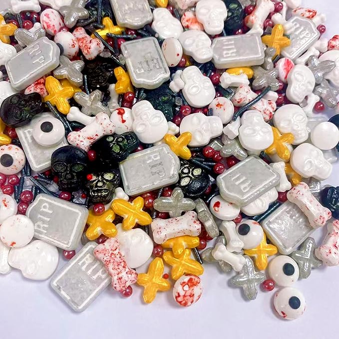 PhilaeEC Halloween Sprinkle Edible Candy Eyeballs Dog Bones Tombstone Skull Cross Mix Sprinkle for Cake Decoration Candy Baking Cookie Cupcake Toppers Decoration Halloween Christmas Supplies