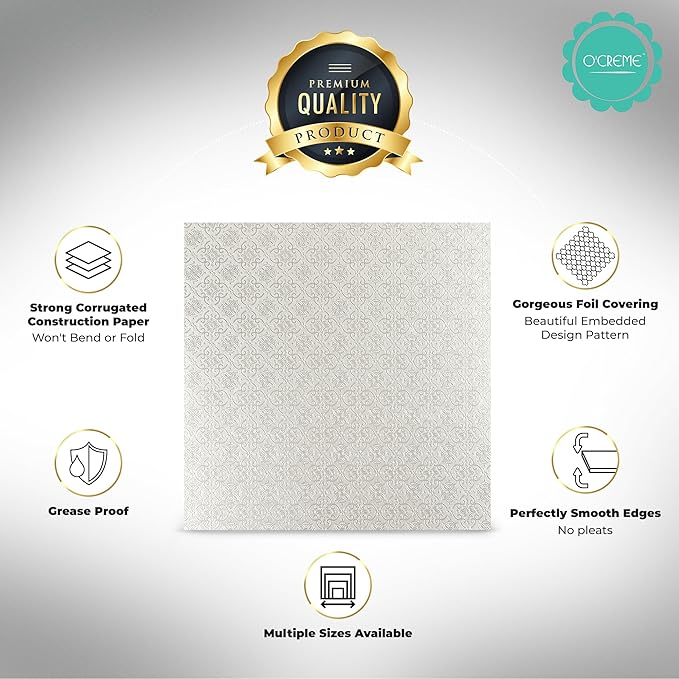 O'CREME Silver Square Cake Pastry Drum Board 1/2 Inch Thick, 18 Inch x 18 Inch - Pack of 5