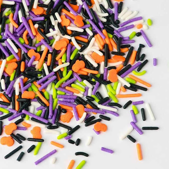 Sweets Indeed Bulk Halloween Sprinklefetti Mix – 1.2 lb Jar | Edible Sprinkles in Orange, Purple, Green, White & Black | Bulk Sprinkle Mix for Cookies, Cupcakes, Cakes & Party Desserts