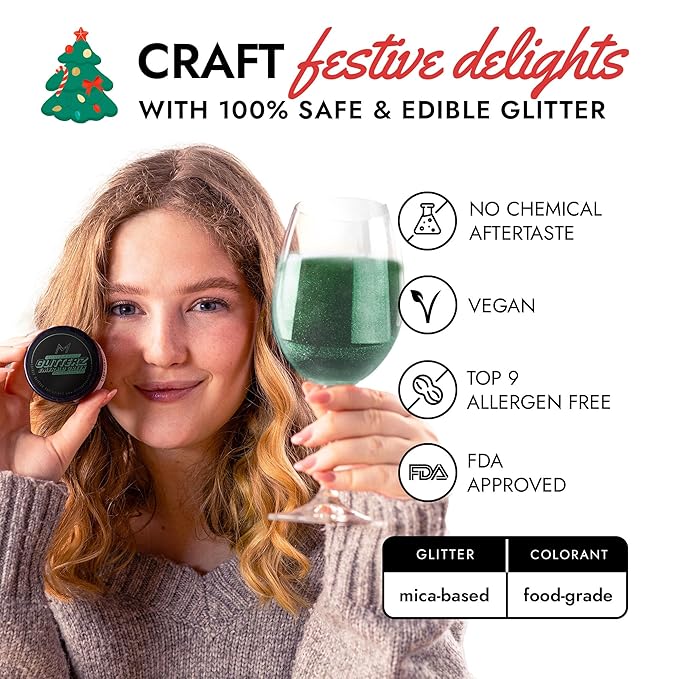 MONÉGASQUE Emerald Green Edible Glitter for Drinks 10g – Christmas Sprinkles Green Edible Glitter for Cakes & Cocktails – Food Coloring Spray for Cake Decorations – Cocktail Drink Shimmer Powder