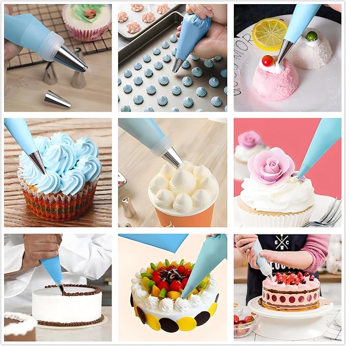 28 Pcs Pastry Piping Bags Set, with 10 PCS (18 Inch) Reusable Silicone Icing Bags,8 Couplers and 10 Frosting Bag Ties for Cake Cupcake Decorating