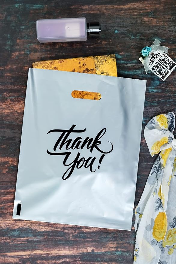 Infinite Pack Thank You Merchandise Bags, Die Cut Handles, Retail Shopping Bags for Boutique - Choose Color & Size