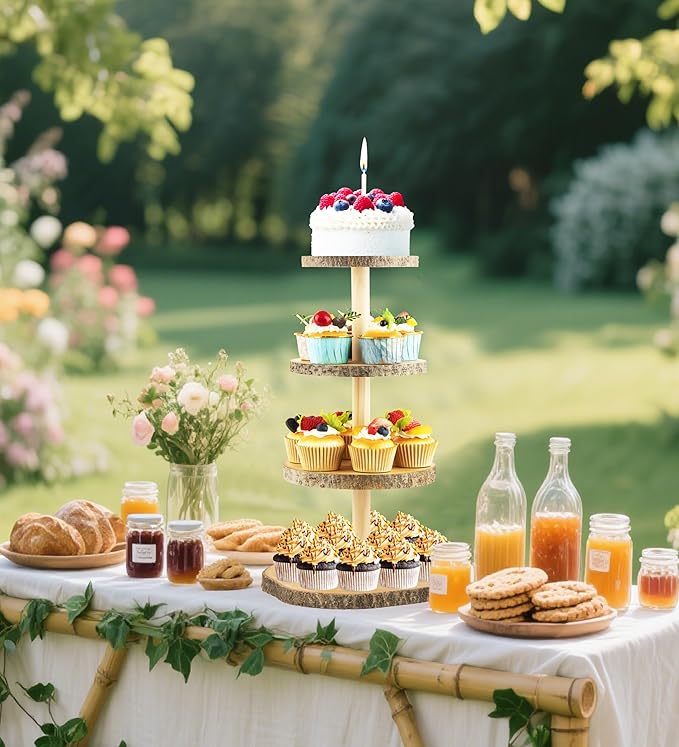 Gusnilo Wooden 4-Tier Rustic Cupcake Stand for Wedding Cakes, Tiered Dessert Tower Display Centerpiece for Parties, Events & Celebrations