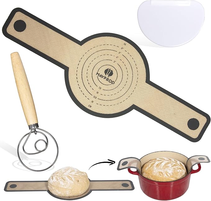 Silicone Bread Sling for Dutch Oven, Dough Scraper, Dough Whisk, Sour Dough Tools, Baking Bread Tools - Essential Bread Making Accessories for Sourdough, Bread Kneading & Dutch Oven Baking