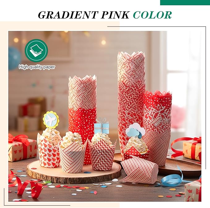 500 Counts Christmas Tulip Cupcake Liners Birthday Party Muffin Cupcake Baking Liners Grease Proof Cake Liner Holders for Fall Christmas Halloween Birthday Party
