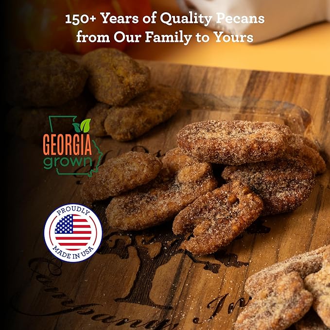 HUDSON PECAN COMPANY: Cinnamon Candied Pecans | Georgia Grown Family Owned. Cinnamon & Sugar Candy Coated, Expertly Baked to Perfection, (Perfect for Salads, Baking, Snacking & Gifting), 8oz