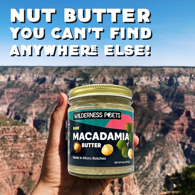 Wilderness Poets, Raw Macadamia Nut Butter - Vegan, No Salt (8 Ounce) - Glass Jar (Pack of 2)