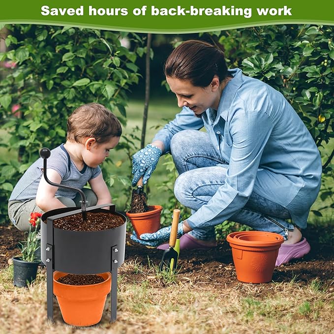 Rotary Soil Sifter Compost Sieve with Gloves and Shovel, Steel Garden Potting Sifting Mesh Rock Sand Dirt Sieve, 13" Sifting Filter with 1/5 Inch Mesh Sifting