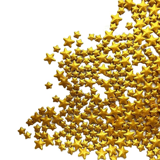 SE Si&Moos Gold Star Sprinkles for Cake Decorating Edible Gold Stars Cupcake Toppers Large and Small Star Cake Decorations for Cakes, Cupcakes, Desserts Toppings Shower Party Christmas Holiday Supplies 3 OZ