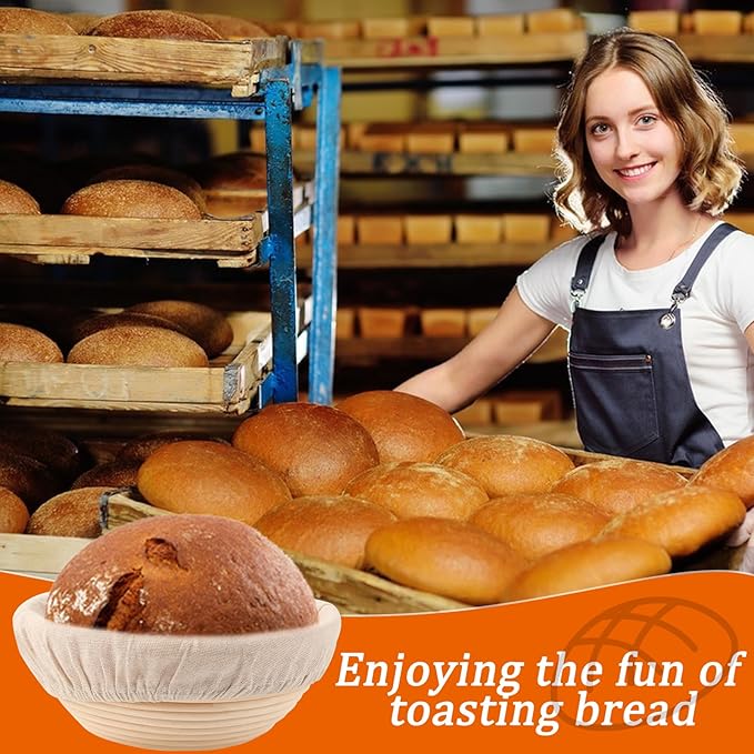 9 inch Round Banneton Bread Proofing Basket Sourdough Bread Baking Supplies Set of 4 Sourdough Starter Kit Baking Gifts