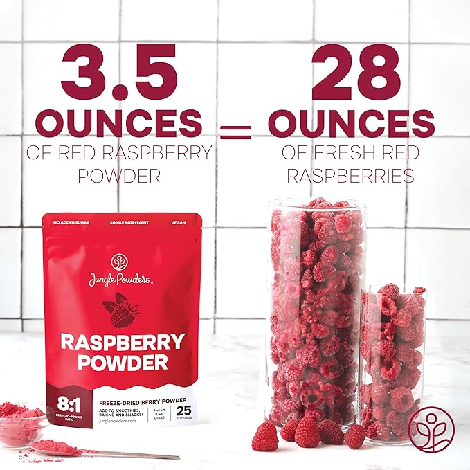 Jungle Powders Raspberry Powder 3.5 Ounce Bag, Food Grade Powdered Unsweetened Freeze Dried Raspberries, Additive, Filler Free Red Superfood Extract for Baking Cooking Flavoring Rasberries Smoothies