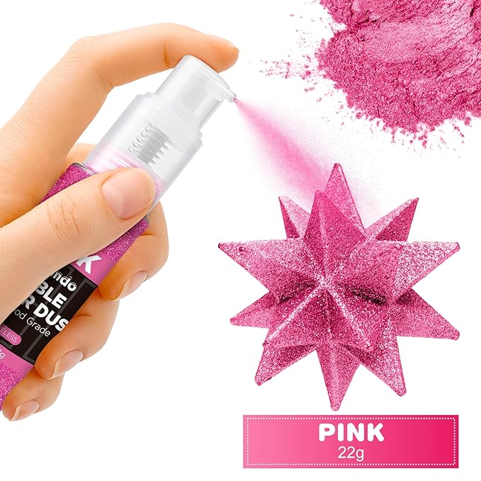 Edible Glitter Spray 22g (Pink) - Metallic Food Coloring Powder, Food-Grade Glitter, Metallic Shimmer Edible Color Powder - Flash Powder for Beverages, Cocktail, Cake Decorating, Baking, Icing, Candy