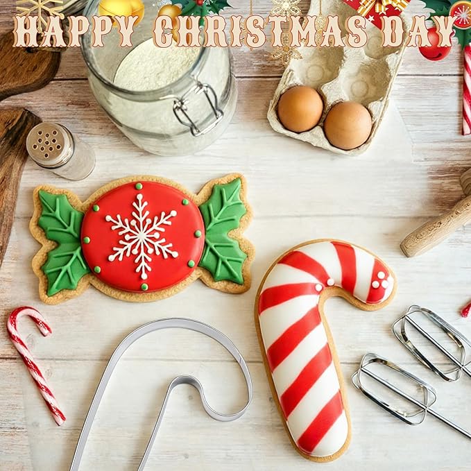 2 Pcs Large Christmas Cookie Cutters 8" Extra Large Cane and Candy Stainless Steel Giant Cookie Cutter for Holiday Baking