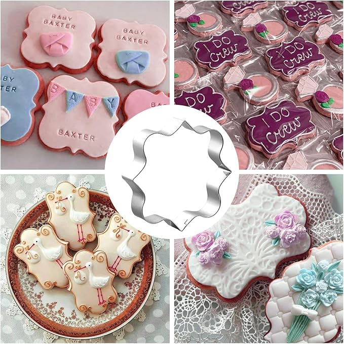 10PCS Stainless Steel Plaque Frame Cookie Cutters - Variety Shapes Fondant Cutters for Baking,Wedding,Birthday,Christmas,Metal Biscuit Molds for DIY Decorations