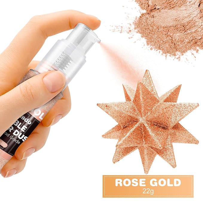 Edible Glitter Spray 22g (Rose Gold) - Metallic Food Coloring Powder, Food-Grade Glitter, Metallic Shimmer Edible Color Powder - for Beverages, Cocktail, Cake Decorating, Baking, Icing, Candy