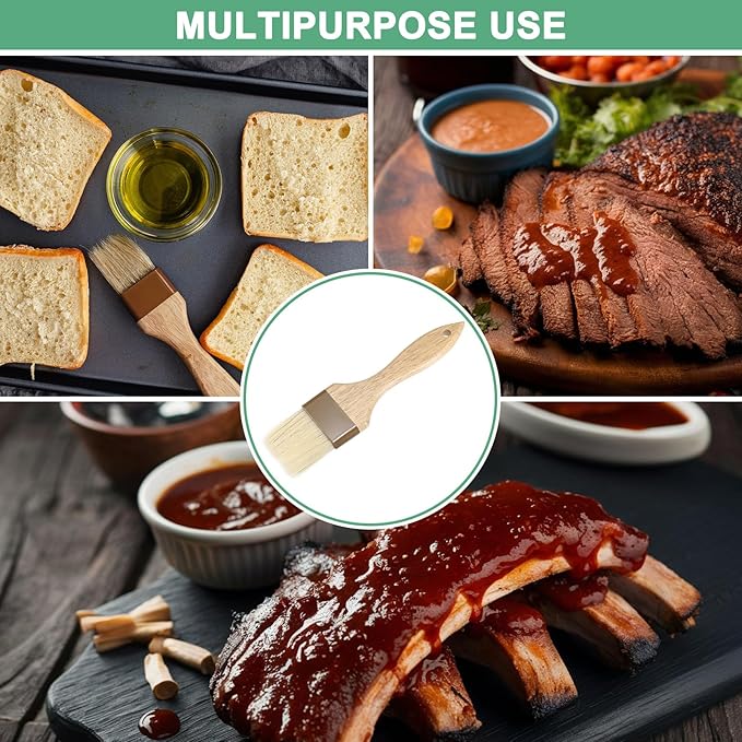 2-Pack Pastry Brush, Wooden Handle Natural Bristle Basting BBQ Oil Brush for Cooking/Barbecue/Kitchen [2"]
