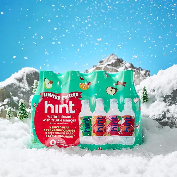 Hint Fruit-Infused Bottled Water, Winter Variety Pack - Sugar Free Flavored Water with Zero Calories, Naturally Flavored, and No Artificial Sweeteners - 16 Fl Oz (Pack of 24)