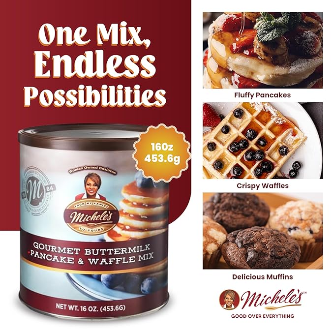 Michele’s Gourmet Buttermilk Waffle and Pancake Mix, 16 oz | Perfect for Mini Pancakes | Just Add Water for Fluffy Pancakes & Waffles | Ideal Gift for Foodies & Breakfast Lovers
