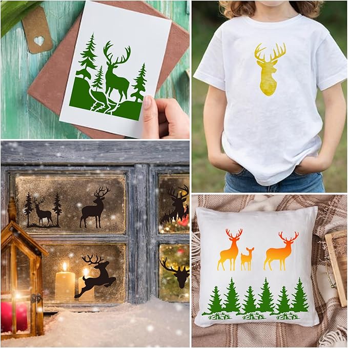 35 Pack Deer Stencils for Painting on Wood, Pine Tree Stencils Deer Head Antlers Stencil Forest Animal Template for DIY Craft Wall Fabric Rock Chalkboard Sign School Art Scrapbook Projects (Deer)