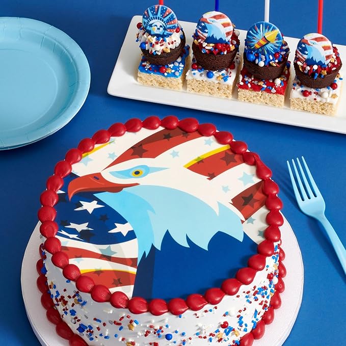 DECOPAC Firecracker Deluxe Fusion Mix, 26oz, Fancy Patriotic Candy Sprinkles in Handheld Container, Edible Sprinkles For Celebration Cakes, Cupcakes, Cookies and Donuts, Red, White, and Blue