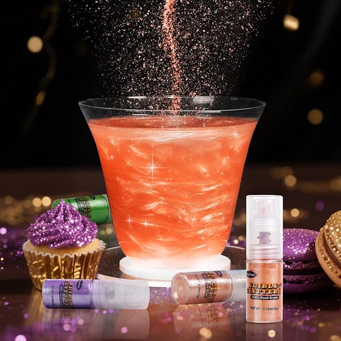 Rose Gold Edible Glitter Spray 5g, Shimmer Edible Glitter for Cocktails, Food Grade Luster Dust for Beverages & Cake Decorating, Drinks, Baking, Chocolate