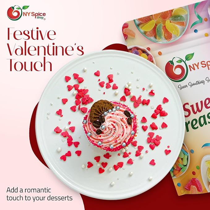 NY Spice Shop Christmas Red Heart Sprinkles - 1 Pound Nonpareils and Snowflake Red Sprinkle - Edible Christmas Themed Holiday Winter Sprinkle - Candy Sprinkles for Holiday Baking & Cupcakes Toppings