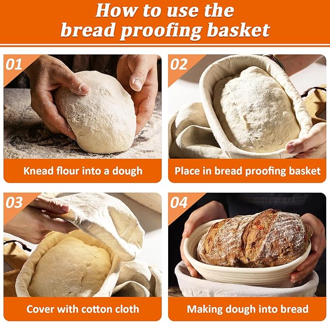 6 Pack Banneton Proofing Basket Set, 10 Inch Oval Sourdough Bread Proofing Baskets with Liners, Dough Rising Bowls for Professional & Home Bakers, Bread Making Tools & Baking Supplies