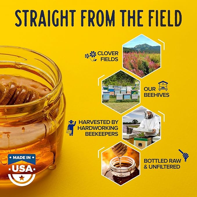 Fischer's 100% Pure Clover Honey – Unfiltered Raw Honey, 24 oz Squeeze Bottle – All-Natural Sweetener – Rich Flavor Profile, Packed with Nutrients