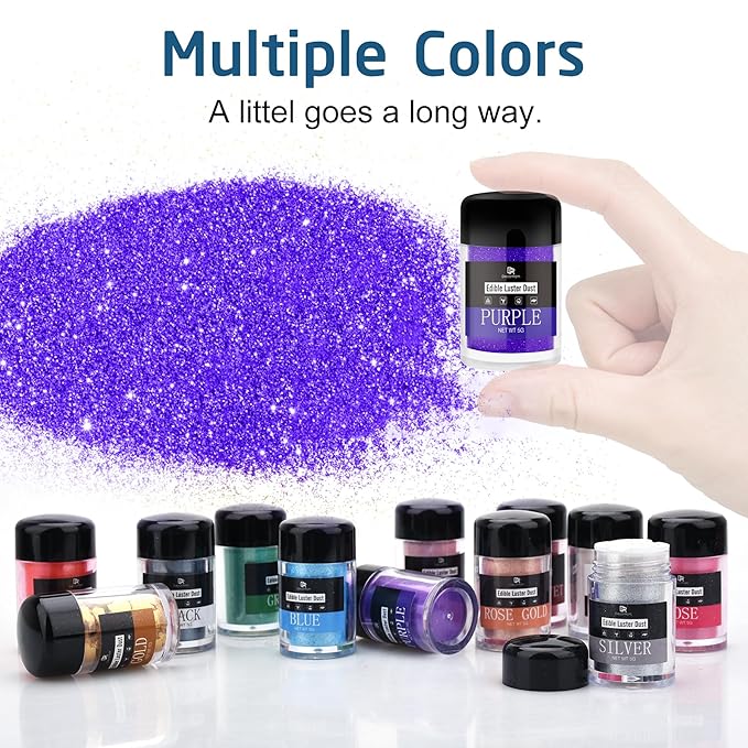 Edible Glitter Set - Luster Dust Edible Set 4 Metallic Colors - Food Grade Coloring Glitter Shimmer Dust Powder for Cocktail, Wine, Cake Decorating, Baking, Drinks, Candy, Cookie, Fondant - 5g Each