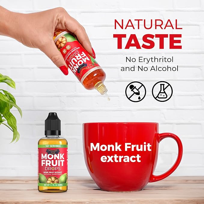 Monk Fruit Extract (6 Drops = 1 Tsp of Sugar) Zero Calories, Non-GMO, No Fillers - Liquid Monk Fruit Sweetener No Erythritol by Transparency Foods NEW FORMULA (10.2 oz, 999 servings)