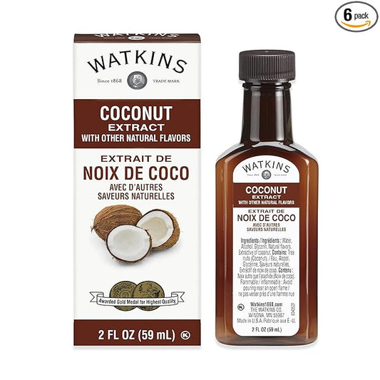 Watkins Coconut Extract with Other Natural Flavors, 2 oz. Bottles, Pack of 6 (Packaging May Vary)