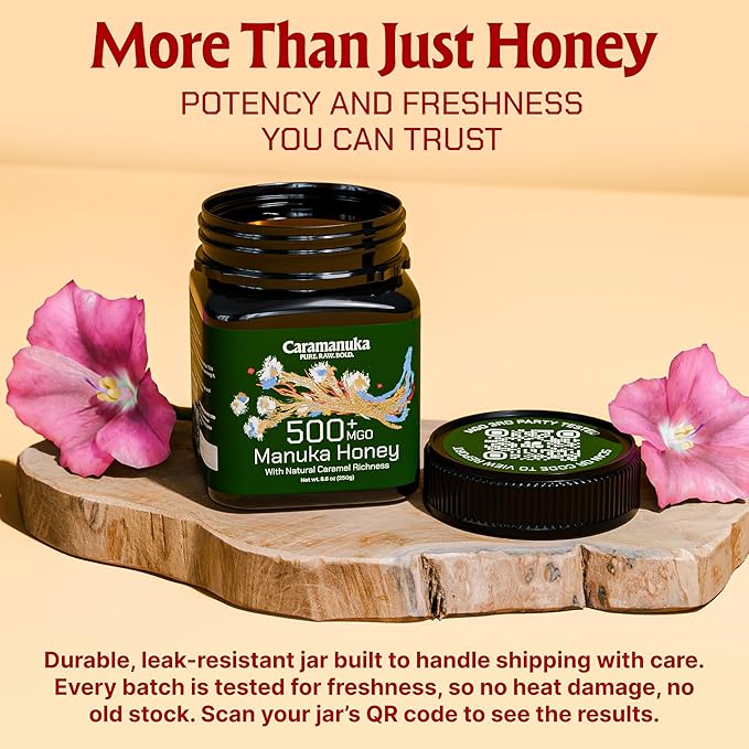 Caramanuka Manuka Honey MGO 500 – 100% Raw & Unfiltered Australian Honey, Independently Lab-Tested for MGO & Glyphosate, Bold Caramel Flavor, 8.8 oz (250g)