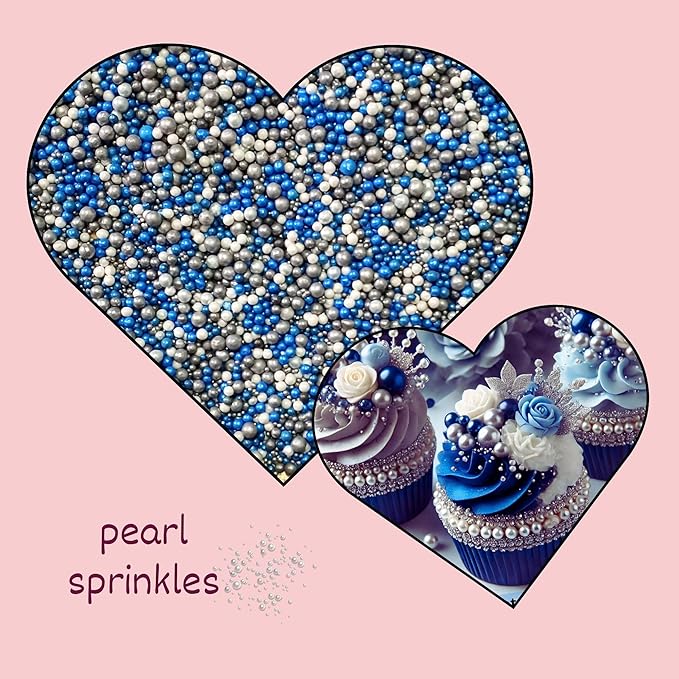 Confect Blue Silver White Edible Sugar Pearls Sprinkles – Decorative Candy Pearls for Cakes, Cupcakes & Desserts – Love Disco Ball Mix | Vegan, Gluten-Free, Nut-Free, Soy-Free, Dairy-Free, Palm Oil-Free- 4.2 Oz