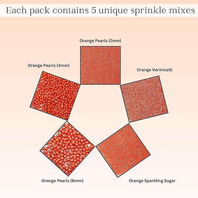 Confect Orange Sprinkles – Halloween Edible Sprinkle Mix | Assorted 5-Pack with Orange Dragees, Jimmies & Sparkling Sugar | Spooky-Night Sprinkles | Cake & Cupcake Decorating Topping | Vegan, Gluten-Free – 5 Oz