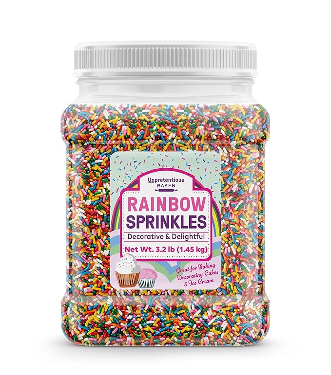 Unpretentious Rainbow Sprinkles, Colorful Jimmies, Bulk Size, Soft & Sweet (3.2 Pound)