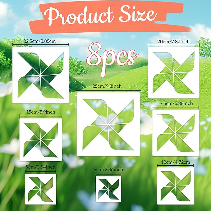 Large Stencils Painting 8 PCS Plastic Windmill Reuseable Stencils Deco for Painting Spraying Drawing on Wall Wood Flag Paper