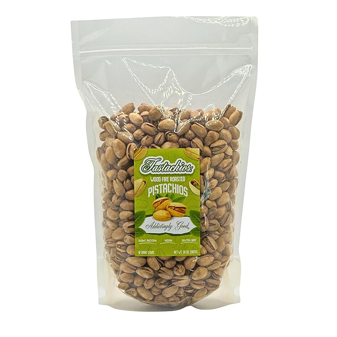 Tastachios Wood Fire Roasted Pistachios 2LB Bag - Original Flavor - Gluten-Free, Plant-Based Protein, Non-GMO, Keto-Friendly - Vegan Snack - Roasted Pistachio Nuts - 32oz Resealable Bag (Pack of 1)