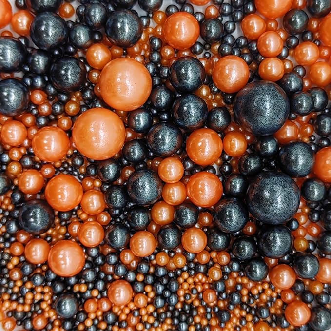 Edible Orange & Black Sugar Pearls Sprinkles Candy Mix Size Pearls Cake Decorations Cupcake Toppers Decorating Perfect for Wedding Party Valentine Christmas Supplies 4.58OZ