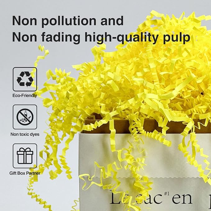2LB Crinkle Paper Shred Filler for Bag Gift Box Basket Confetti Paper Shreded Stuffing Decorations(Yellow)
