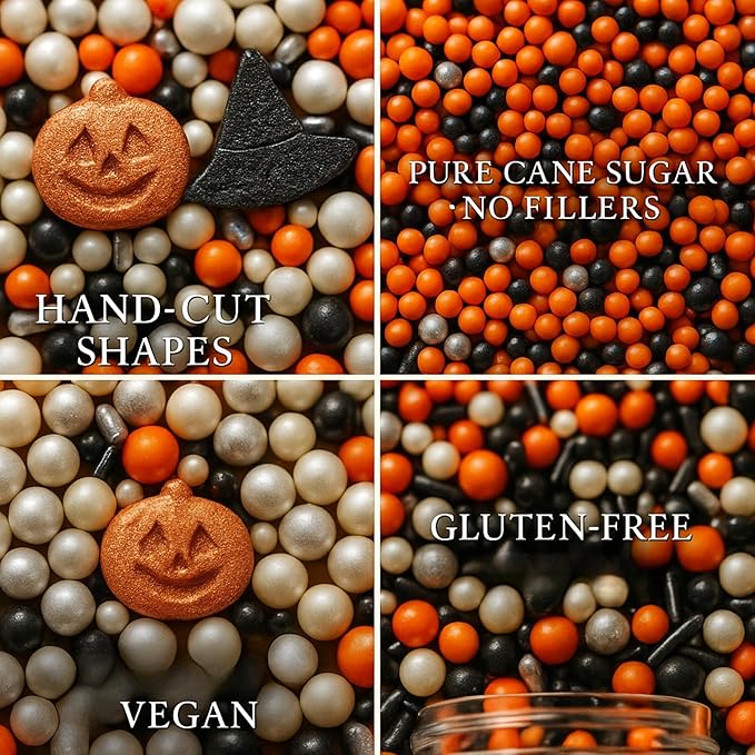 Confect Halloween Edible Sprinkles Bottle | Spooky Cake Decorations for Halloween Cupcakes, Cookies, Treats | Festive Sprinkle Mix for Baking – Witch, Ghost, Pumpkin Shapes – 4.2 Oz (HLWNBOX-BT-11)