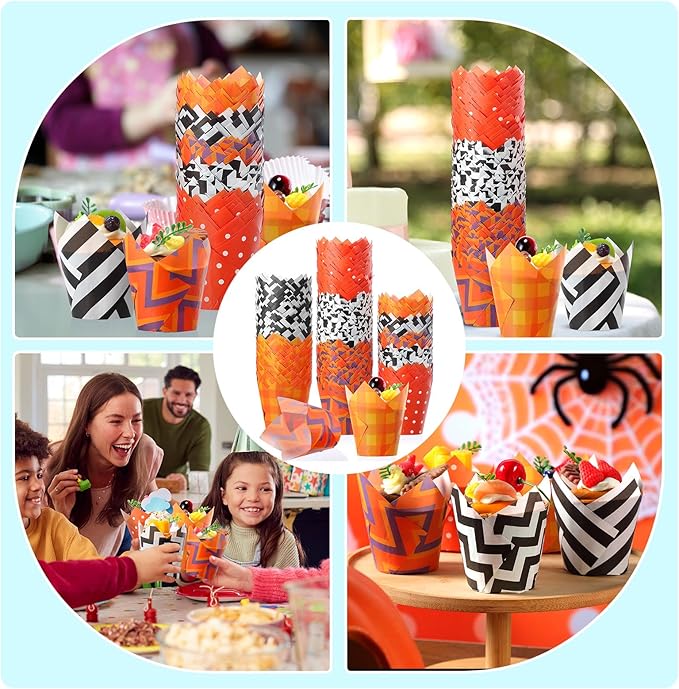 500 Counts Halloween Tulip Cupcake Liners Birthday Party Muffin Cupcake Baking Liners Grease Proof Cake Liner Holders for Fall Christmas Halloween Birthday Party