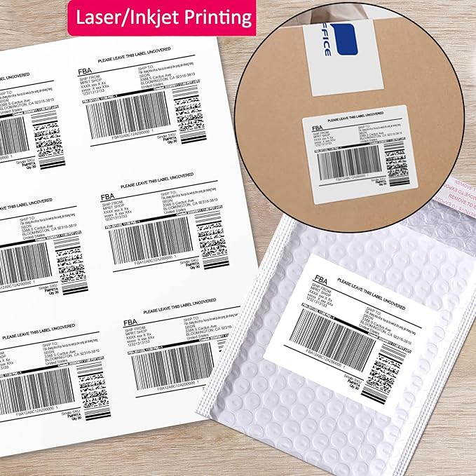 3-1/3" x 4" Shipping Address Labels 300 Label Stickers Paper for Laser/Inkjet Printer 6 per Page Printable Mailing Labels, FBA Box Labels - Matte, 50 Sheets (Pack of 2)