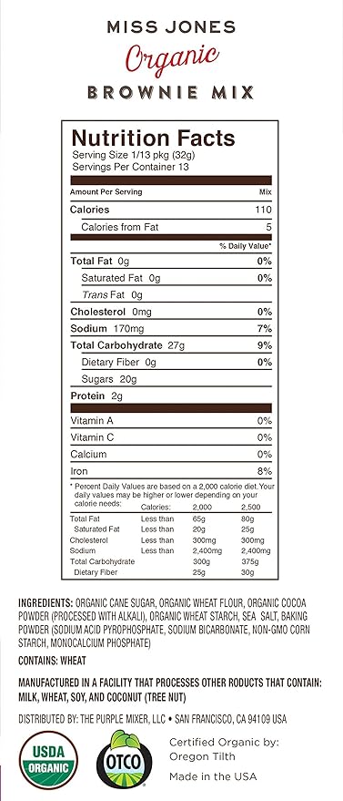 Miss Jones Baking Organic Fudge Brownie Mix, Non-GMO, Vegan-Friendly: Rich Cocoa (Pack of 1)