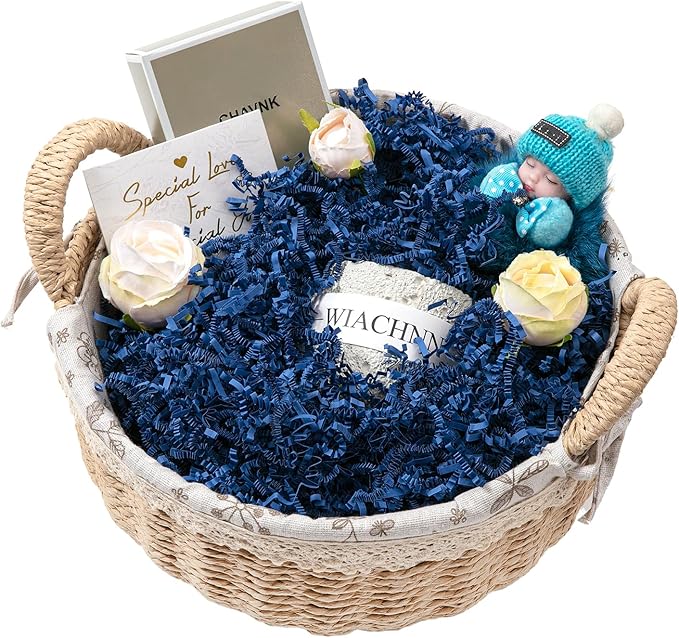 Mefleet 1 LB Crinkle Cut Paper Shred Filler Dark Blue Crinkle Shredded Paper for Gift Box - Gift Basket Bag Filler - Grass Cushion Stuffing for Father's day, Birthday Packaging Wrapping